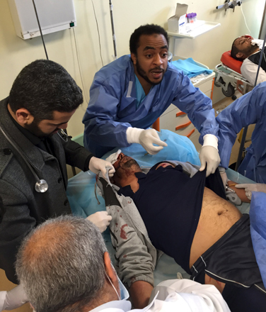 An injured man receives treatment inside a hospital in Misrata, Libya, on Thursday after one of Libya’s worst truck bombs in years exploded at a police training centre in the town of Zliten (Reuters photo)